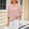 Long Sleeve Tunic Tops for Women V Neck Button Down Loose Fit Pullover Casual Dressy Blouse Tunics Fall Basic Tops Tee Pink view 2