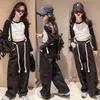 Bolknokin Girls Parachute Pants Y2K Cargo Baggy Joggers Track Pants Kids Trousers with Pockets Size 6-14(Black-2,12-14) view 3