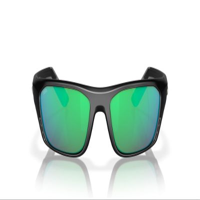 Costa Man Sunglasses Matte Black Frame, Green Mirror Lenses, 57MM