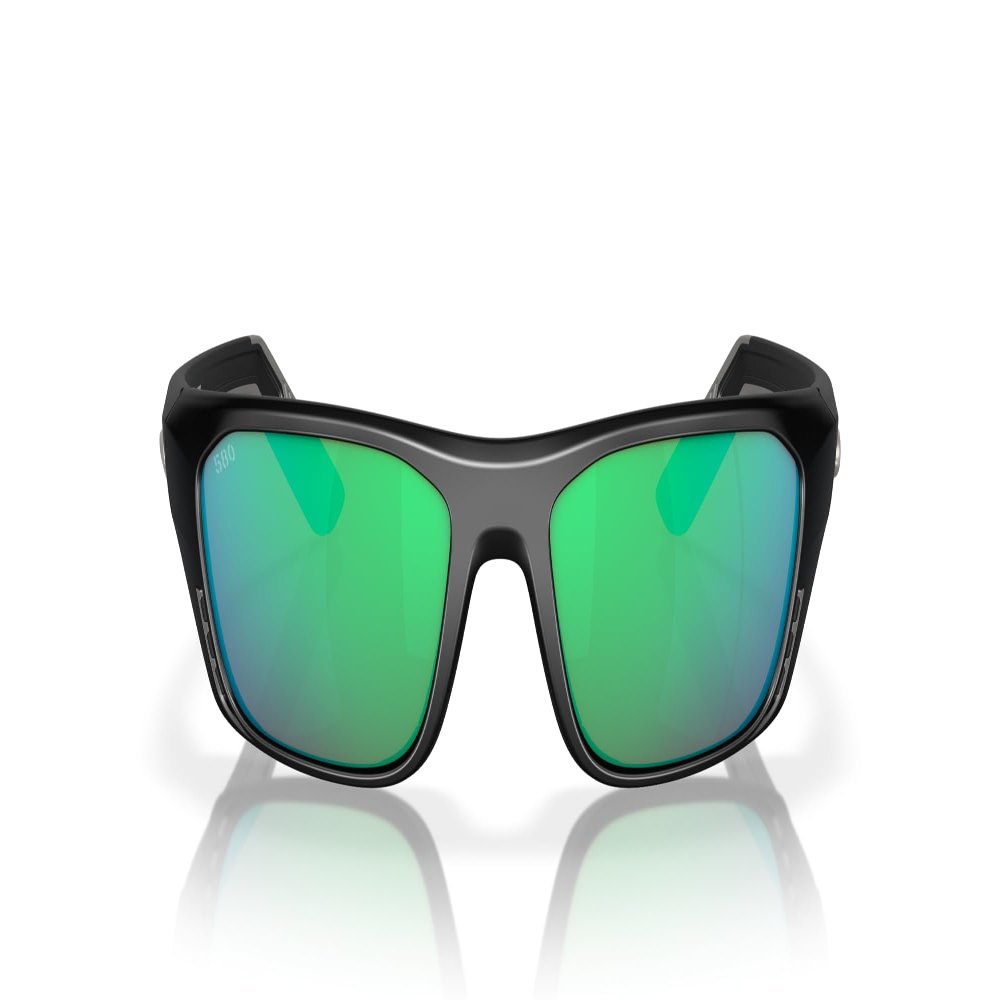 Costa Man Sunglasses Matte Black Frame, Green Mirror Lenses, 57MM