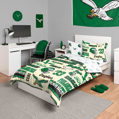 FOCO Philadelphia Eagles NFL Retro Bed in a Bag Comforter Bedding 5 Piece Twin Set