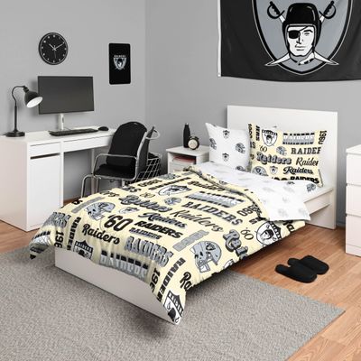 FOCO Las Vegas Raiders NFL Retro Bed in a Bag Comforter Bedding 5 Piece Full Set