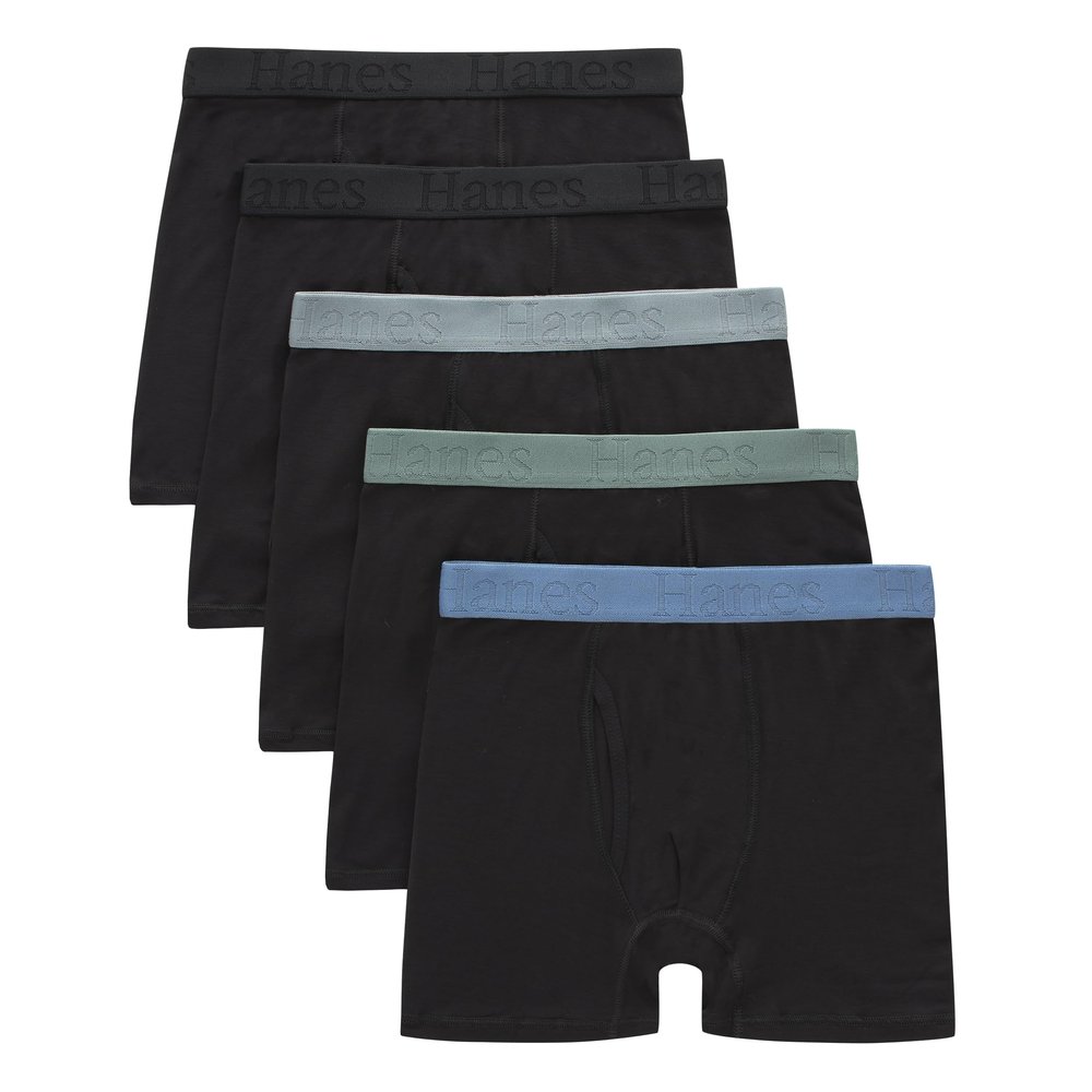 Hanes Ultimate Boys' Originals SuperSoft Boxer Brief Underwear, Viscose from Bamboo Fabric, Black, 5-Pack