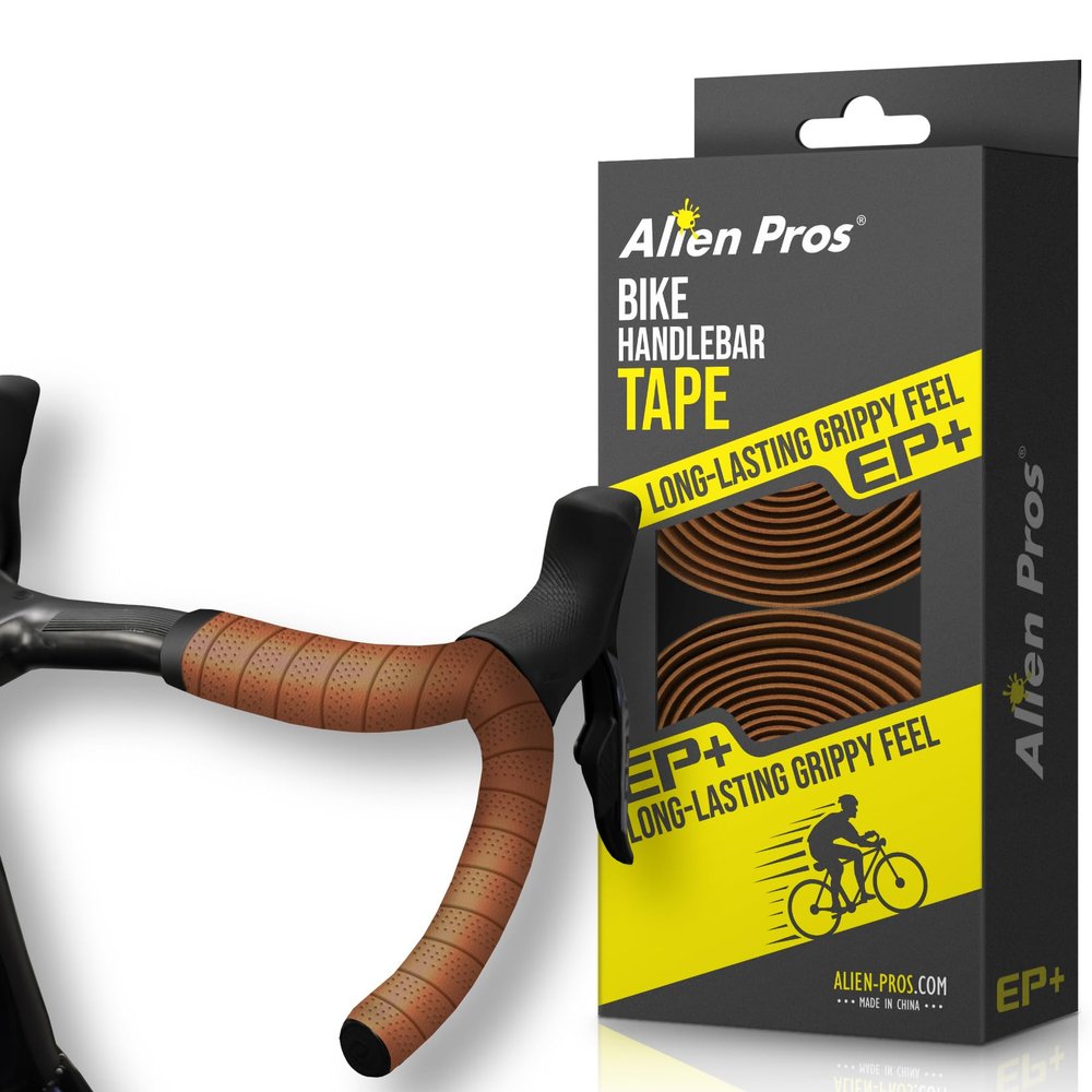 ALIEN PROS Bike Handlebar Tape Brown New Model EP+ (Set of 2) - Wrap Your Bike for an Awesome Comfortable Ride - Enhance Your Bike Grip with These EVA PU Plus Bicycle Handle bar Tape, Brown