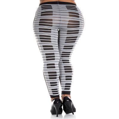 212 Main 35817-GREY-BLACK Piano Keyboard Print Spandex Leggings Grey & Black