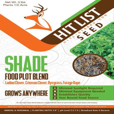 HIT LIST SEED Shade Food Plot Seeds for Deer [Annual & Perennial] - Deer Food Plot Seed Perennial - Deer Plot Seed Mix - Clover, Forage Brassica & Ryegrass - Spring, Summer & Fall Planting - 3 lbs