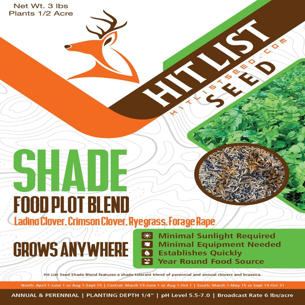 HIT LIST SEED Shade Food Plot Seeds for Deer [Annual & Perennial] - Deer Food Plot Seed Perennial - Deer Plot Seed Mix - Clover, Forage Brassica & Ryegrass - Spring, Summer & Fall Planting - 3 lbs