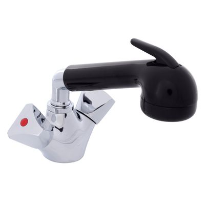 AMBASSADOR MARINE- Trinidad Head/Shower Combo Faucet- Large Black Sprayer & 6' Black Rubber Hose, Pull-Out Faucet (Hot/Cold Mixer) Chrome & Black for Boat/RV/Camper- 134-0215-CK-W