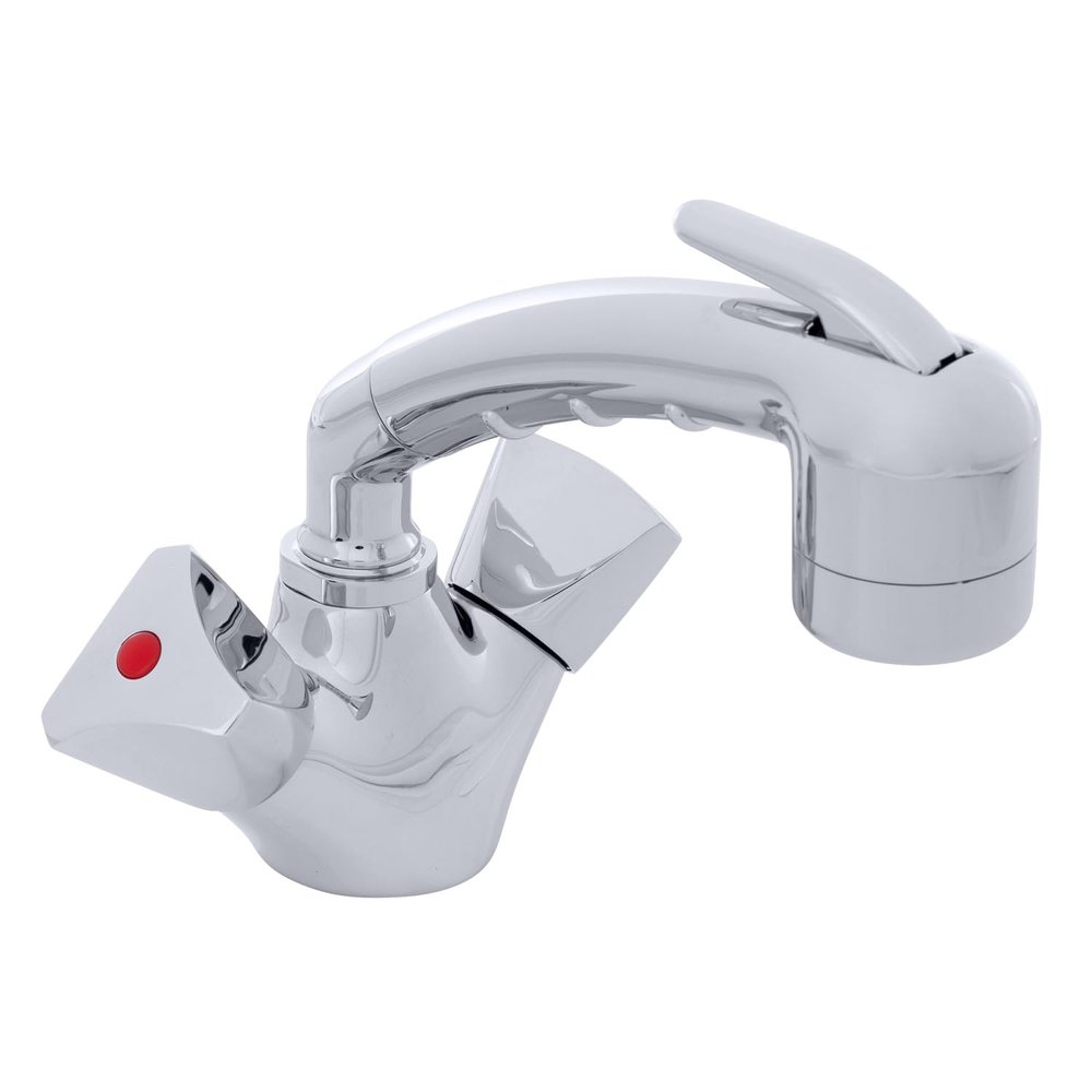 Ambassador Marine- Trinidad Head/Shower Combo Faucet- Small Chrome Sprayer & 6' Black Rubber Hose, Pull-Out Faucet (Hot/Cold Mixer) Chrome for Boat/RV/Camper- 134-0213-CP-W