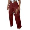 Uillui Baggy Cargo Pants for Women Trendy Patchwork Cutout Trousers High Waisted Straight Leg Pants Dressy Casual Work Pants Wine view 1