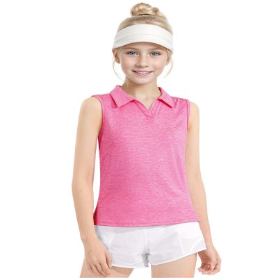 Auranso Girls Sleeveless Polo Shirts V-Neck Golf Tennis T-Shirts with Collared Quick Dry Tank Tops Rose Red 13-14 Years