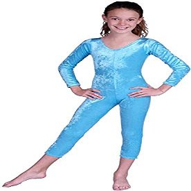 212 Main Girls Velvet Unitard, Light Blue - Medium 7-8