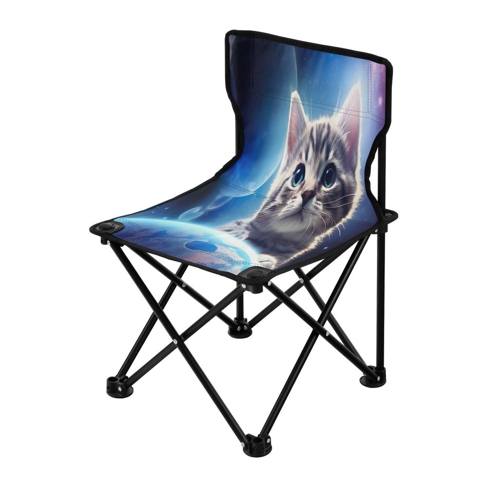 Jihqo Cute Space Cat Camping Chair Lightweight Portable Folding Chair Beach Chair with Carry Bag for Outdoor Adventures Patio and Picnics