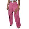 Uillui Baggy Cargo Pants for Women Trendy Patchwork Cutout Trousers High Waisted Straight Leg Pants Dressy Casual Work Pants Pink view 1