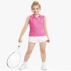 Auranso Girls Sleeveless Polo Shirts V-Neck Golf Tennis T-Shirts with Collared Quick Dry Tank Tops Rose Red 9-10Years view 2