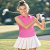 Auranso Girls Sleeveless Polo Shirts V-Neck Golf Tennis T-Shirts with Collared Quick Dry Tank Tops Rose Red 9-10Years view 3