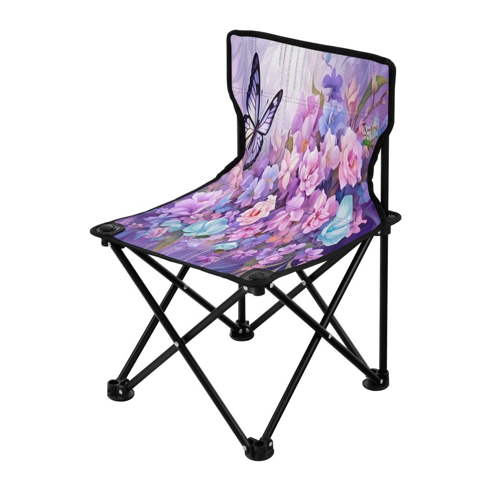Jihqo Butterfly Flowers Camping Chair Lightweight Portable Folding Chair Beach Chair with Carry Bag for Outdoor Adventures Patio and Picnics