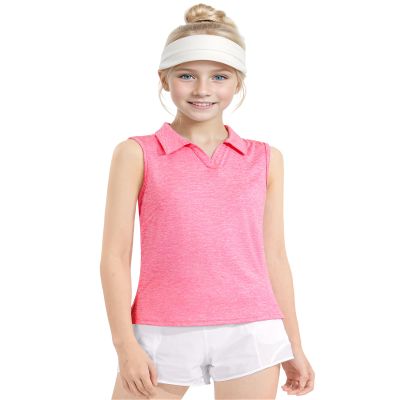 Auranso Girls Sleeveless Polo Shirts V-Neck Golf Tennis T-Shirts with Collared Quick Dry Tank Tops Pink 5-6 Years