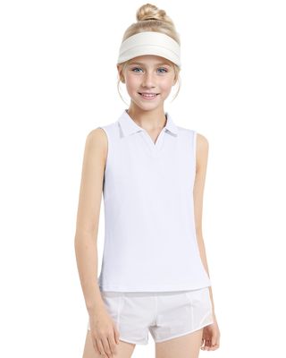 Auranso Girls Sleeveless Polo Shirts V-Neck Golf Tennis T-Shirts with Collared Quick Dry Tank Tops White 5-6 Years