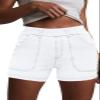 HVEPUO Womens Summer Pull On Elastic Waist Cotton Jean Shorts Casual Cute Girls High Waisted Beach Vacation White Shorts for Women White L view 1