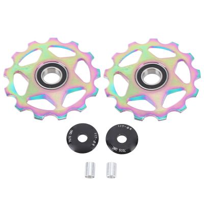 2pcs 11t Rear Derailleur, Pulley Wheel Aluminium Alloy Wheel Derailleur for Rear Derailleur Oil Slick Color Pattern Parts