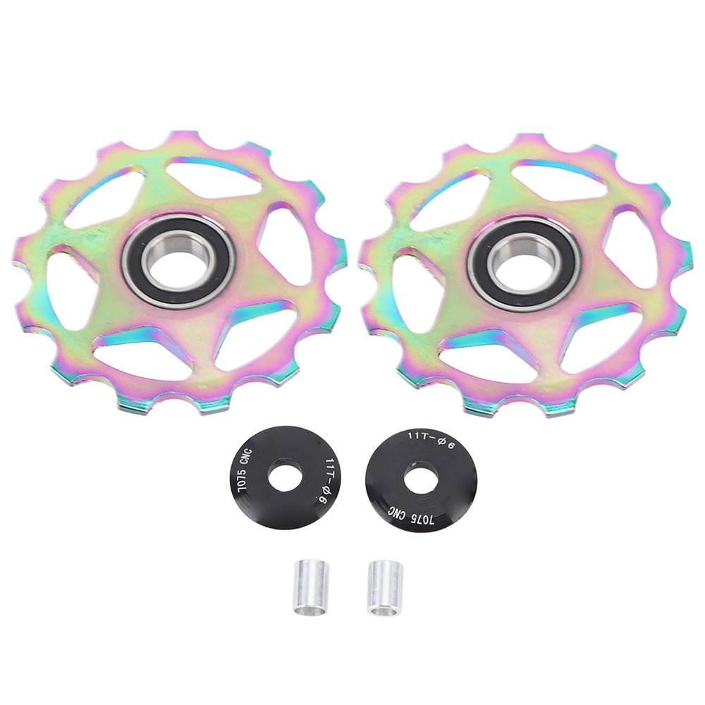 2pcs 11t Rear Derailleur, Pulley Wheel Aluminium Alloy Wheel Derailleur for Rear Derailleur Oil Slick Color Pattern Parts