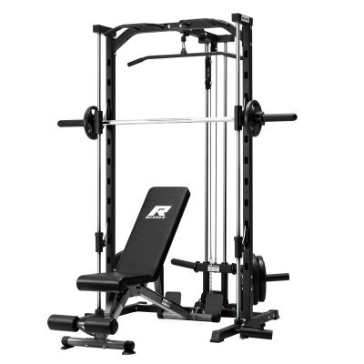 RitFit Smith Machine Power Rack with LAT-Pull Down System, Landmine, Barbell Bar, Plate Storage Pegs and More Training Attachment, 1000 LBS Multifunction Squat Rack for Home Gym