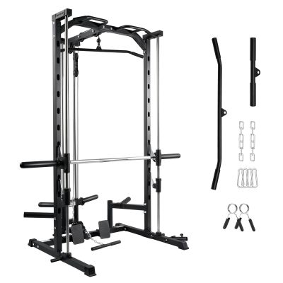 RitFit Smith Machine Power Rack with LAT-Pull Down System, Landmine, Barbell Bar, Plate Storage Pegs and More Training Attachment, 1000 LBS Multifunction Squat Rack for Home Gym, Upgraded 2.0