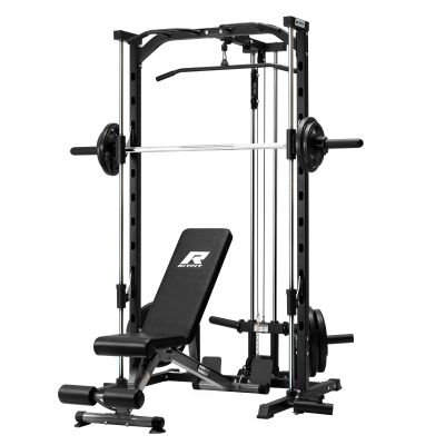 RitFit Smith Machine Power Rack with LAT-Pull Down System, Landmine, Barbell Bar, Plate Storage Pegs and More Training Attachment, 1000 LBS Multifunction Squat Rack for Home Gym