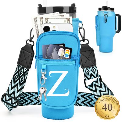 LOKASS Personalized Water Bottle Holder with Strap for Stanley Cup Accessories 40 oz Tumbler, Initial Water Bottle Carrier Bag W/Phone Pocket, for Women,Ideal for Thanksgiving/Christmas/New Year