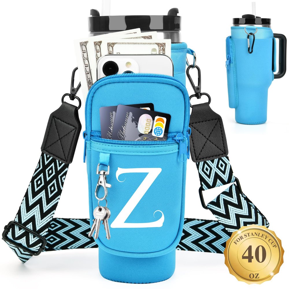 LOKASS Personalized Water Bottle Holder with Strap for Stanley Cup Accessories 40 oz Tumbler, Initial Water Bottle Carrier Bag W/Phone Pocket, for Women,Ideal for Thanksgiving/Christmas/New Year