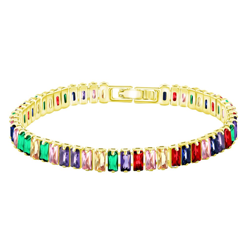 Uloveido Gold Plated Rectangular Tennis Bracelet Multicolor Cubic Zirconia Bolo Summer Bracelet for Women Her YA4537 (Gold-Multi-7.5 inch)