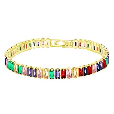 Uloveido Gold Plated Rectangular Tennis Bracelet Multicolor Cubic Zirconia Bolo Summer Bracelet for Women Female Friend her YA4537 (Gold-Multi-6.5 inch)