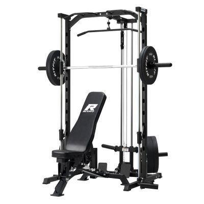 RitFit Smith Machine Power Rack with LAT-Pull Down System, Landmine, Barbell Bar, Plate Storage Pegs and More Training Attachment, 1000 LBS Multifunction Squat Rack for Home Gym (BP230 Package)