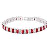 Uloveido Silver Color Rectangular Tennis Bracelet, Red and White Cubic Zirconia Crystal Bracelet for Women YA4537 (Silver Color-Red-7.5 inch) view 1