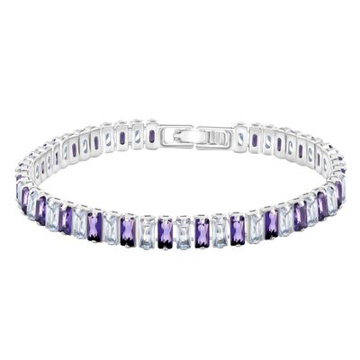 Uloveido Platinum Plated Rectangular Tennis Bracelet Purple and White Cubic Zirconia Bolo Bracelet for Women YA4537 (Silver Color-Purple-6.5 inch)