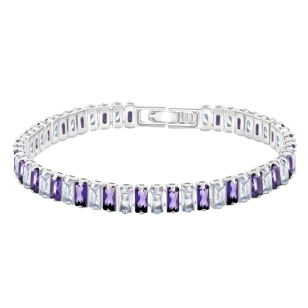 Uloveido Platinum Plated Rectangular Tennis Bracelet Purple and White Cubic Zirconia Bolo Bracelet for Women YA4537 (Silver Color-Purple-6.5 inch)