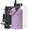 64oz Insulated Water Bottle with Paracord Handle, INSPI Half Gallon Stainless Steel Water Bottle with Straw, Sports Water Jug with Carry Pouch and Carabiner for School & Hiking, Keep Cold Hot, Purple view 1