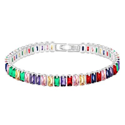Uloveido Platinum Plated Rectangular Tennis Bracelet Multicolor Cubic Zirconia Eternity Bracelet for Women YA4537 (Silver Color-Multi-6.5 inch)
