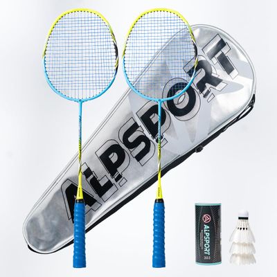 ALPSPORT Power Original Design 4U G5 Graphite Badminton Rackets Sets of 2, Carbon Fiber Racquets with 1 PVC Bag, 2 Tied Grips Tapes, 3 Shuttlecocks, 22-28LBS Padel Raket for Sports Training (Blue)