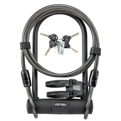 Via Velo Bike U Lock with Cable | Classic U Lock Heavy Duty Anti-Theft 15mm Shackle Innerside 9.25 x 4.5 in Sold Secure Silver Approval with 6Ft Cable Security Lock for Bike Electric Bike Scooter