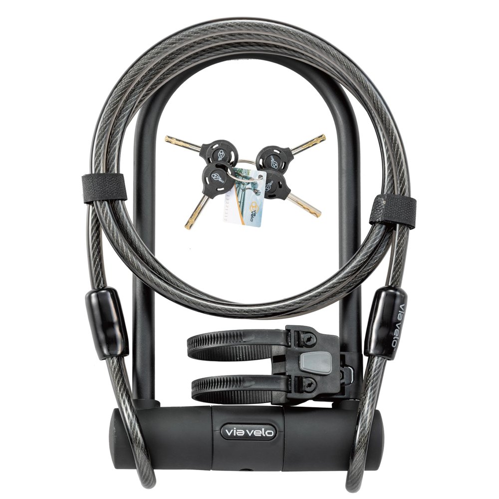 Via Velo Bike U Lock with Cable | Classic U Lock Heavy Duty Anti-Theft 15mm Shackle Innerside 9.25 x 4.5 in Sold Secure Silver Approval with 6Ft Cable Security Lock for Bike Electric Bike Scooter