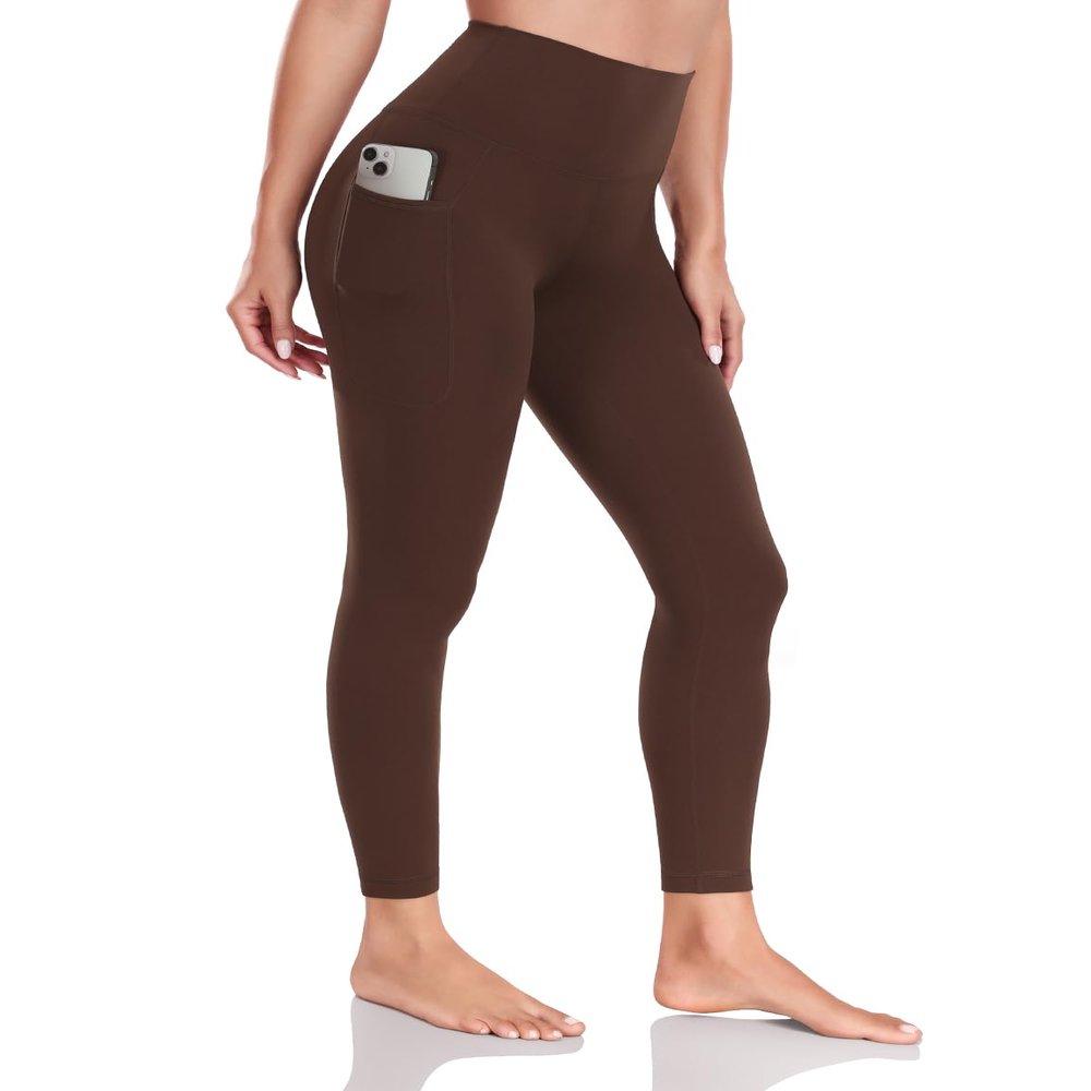 HeyNuts Yoga Pro 7/8 Leggings with Pockets for Women, High Waisted Compression Tummy Control Workout Yoga Lounge Buttery Soft Pants Java Coffee_25'' M(8/10)