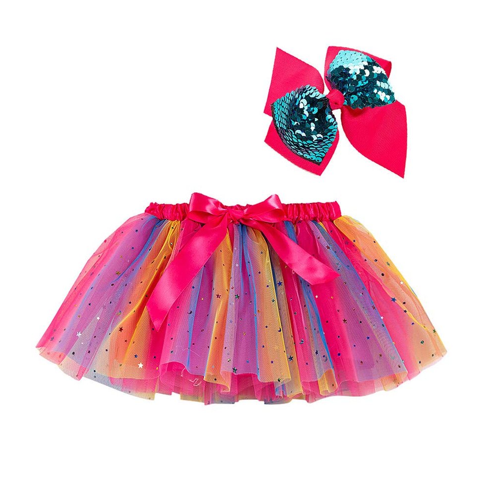 Baby Girls Tutu Skirt Toddler Ruffle Tulle Skirts Kids Girls Tutu Dresses Toddler Rainbow Flower (Hot Pink, 2-4 Years)