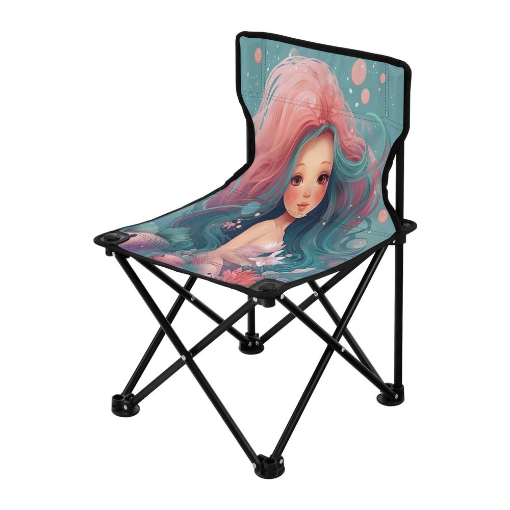 Jihqo Pink Mermaid Girl Camping Chair Lightweight Portable Folding Chair Beach Chair with Carry Bag for Outdoor Adventures Patio and Picnics