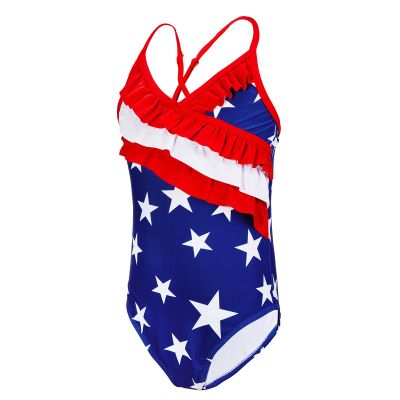 Girls' Swimwear One Piece Swimsuits Ruffle Kids Bathing Suits for Girls American Flag 4-5T