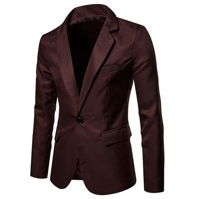 Men's Solid Color Slim Business Jacket One Button Notch Lapel Sport Coat Formal Wedding Blazer Suit Jackets (Coffee,XX-Large)