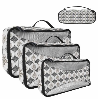 4 Set Packing Cubes for Suitcases Travel Essential Luggage Organizer Carry on Suitcases Abstract Mural Pattern Symmetry Gray Travel Bags Travel Accessories in 4 Sizes(XL, L, M, S)