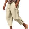 Men's Linen Harem Capri Pants Lightweight Baggy Crop Pants Loose Drawstring Elastic Waist Casual Beach Yoga Trousers Mens Joggers Khaki view 1