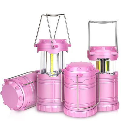 SEAMAGIC 4-Pack LED Pink Camping Lanterns, Portable Camping Lights, Outdoor Handled Lamps, Essential Emergency Lights for Power Outages, Hiking, Hurricane